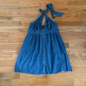 Gabrielle Union Womens XL Chambray Halter Dress Blue Casual Summer